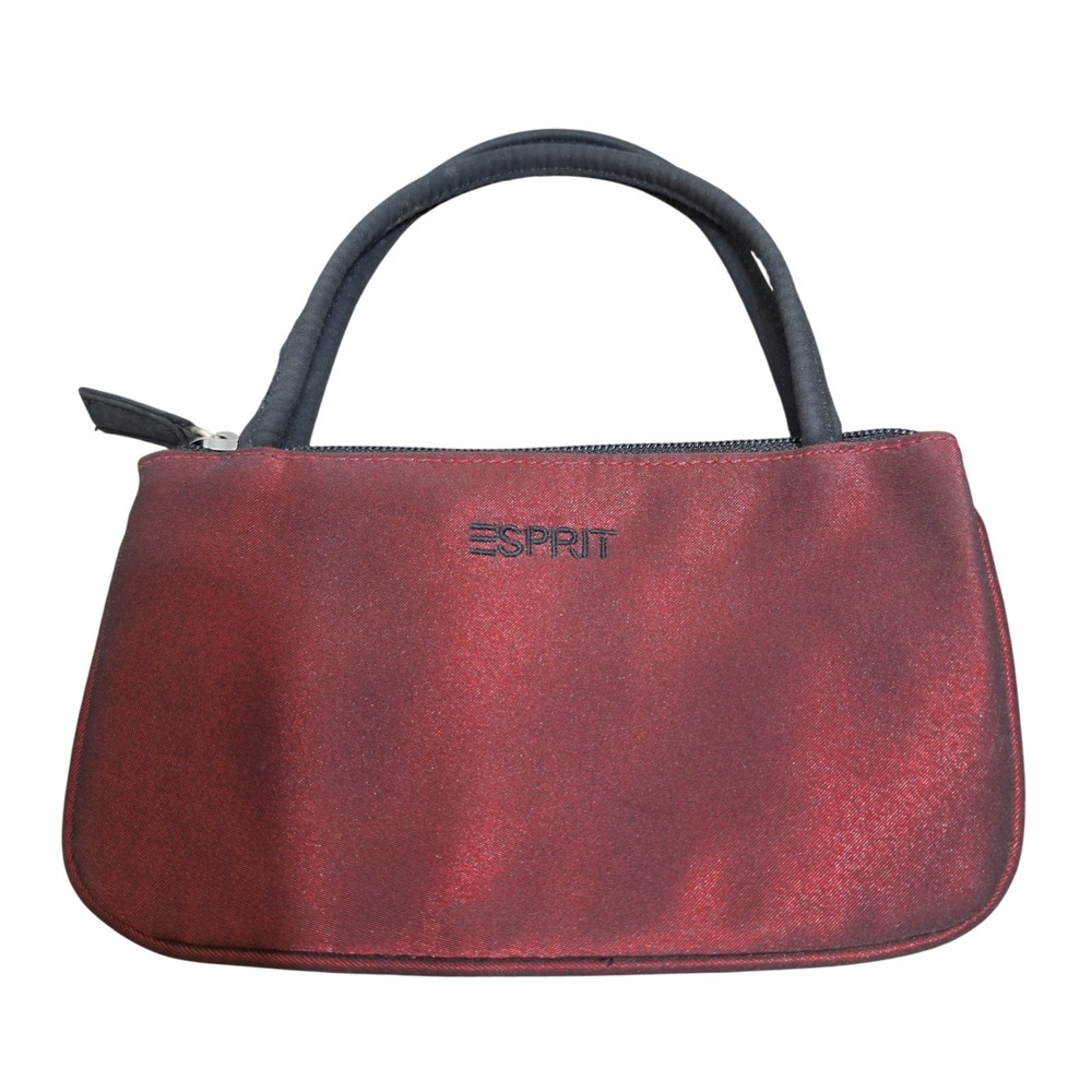 Esprit Mini Handbag Womens Small Red Shimmer Double Zip Top Handle Bag Excellent